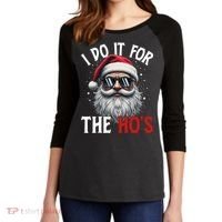 I Do It For The Hos Funny Christmas Santa Claus Women's Tri-Blend 3/4-Sleeve Raglan Shirt thumb 2