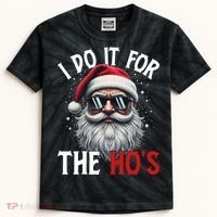 I Do It For The Hos Funny Christmas Santa Claus Kids Tie-Dye T-Shirt thumb 0