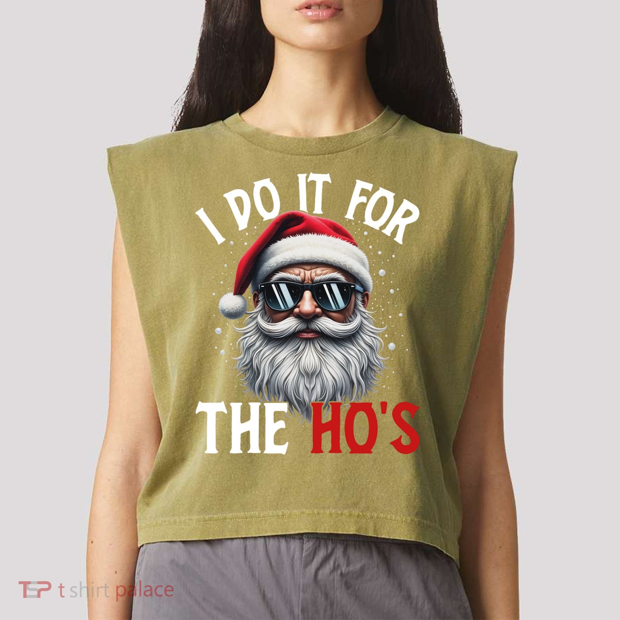 I Do It For The Hos Funny Christmas Santa Claus Garment-Dyed Women's Muscle Tee