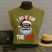 I Do It For The Hos Funny Christmas Santa Claus Garment-Dyed Women's Muscle Tee thumb 3