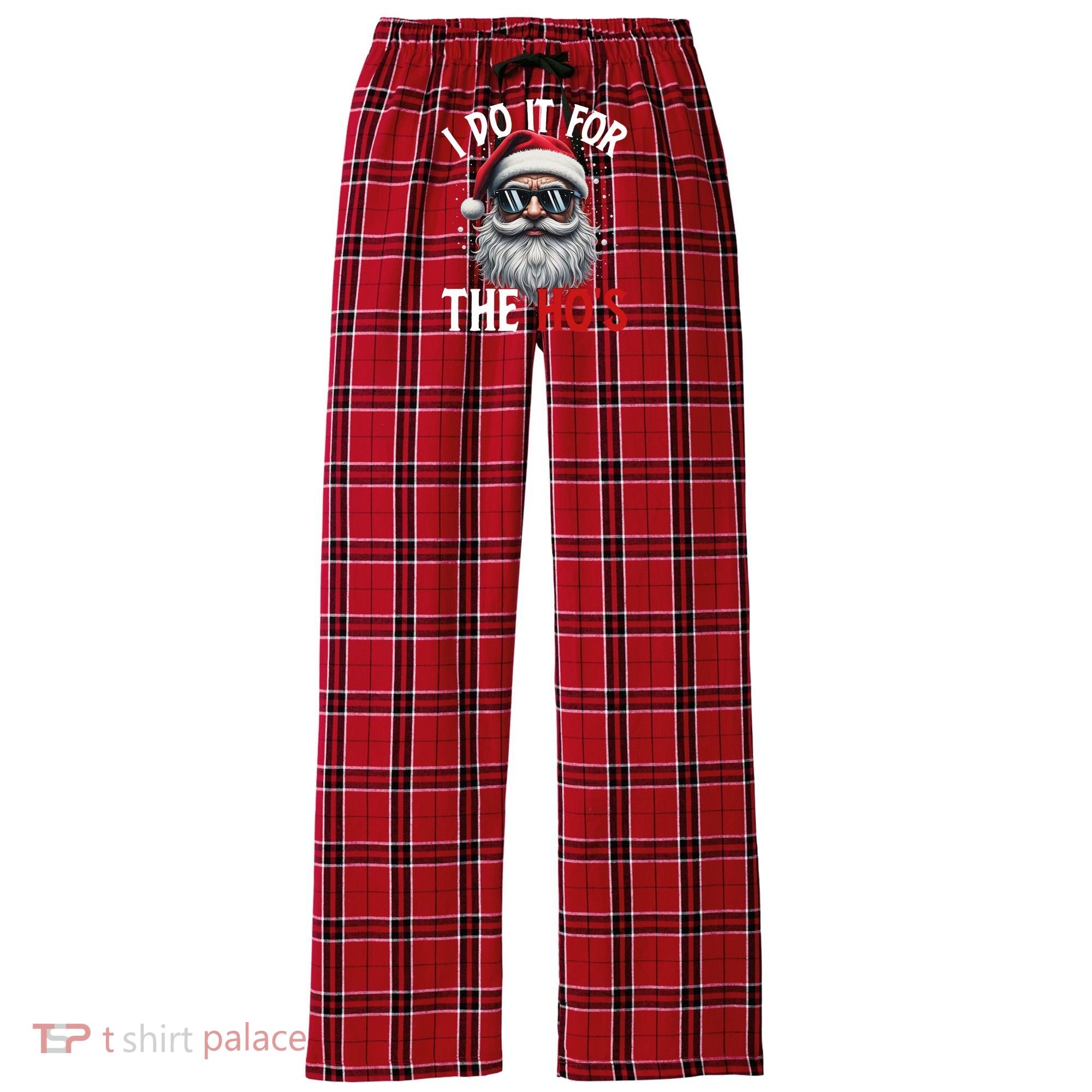 I Do It For The Hos Funny Christmas Santa Claus Women's Flannel Plaid Pajama Pants