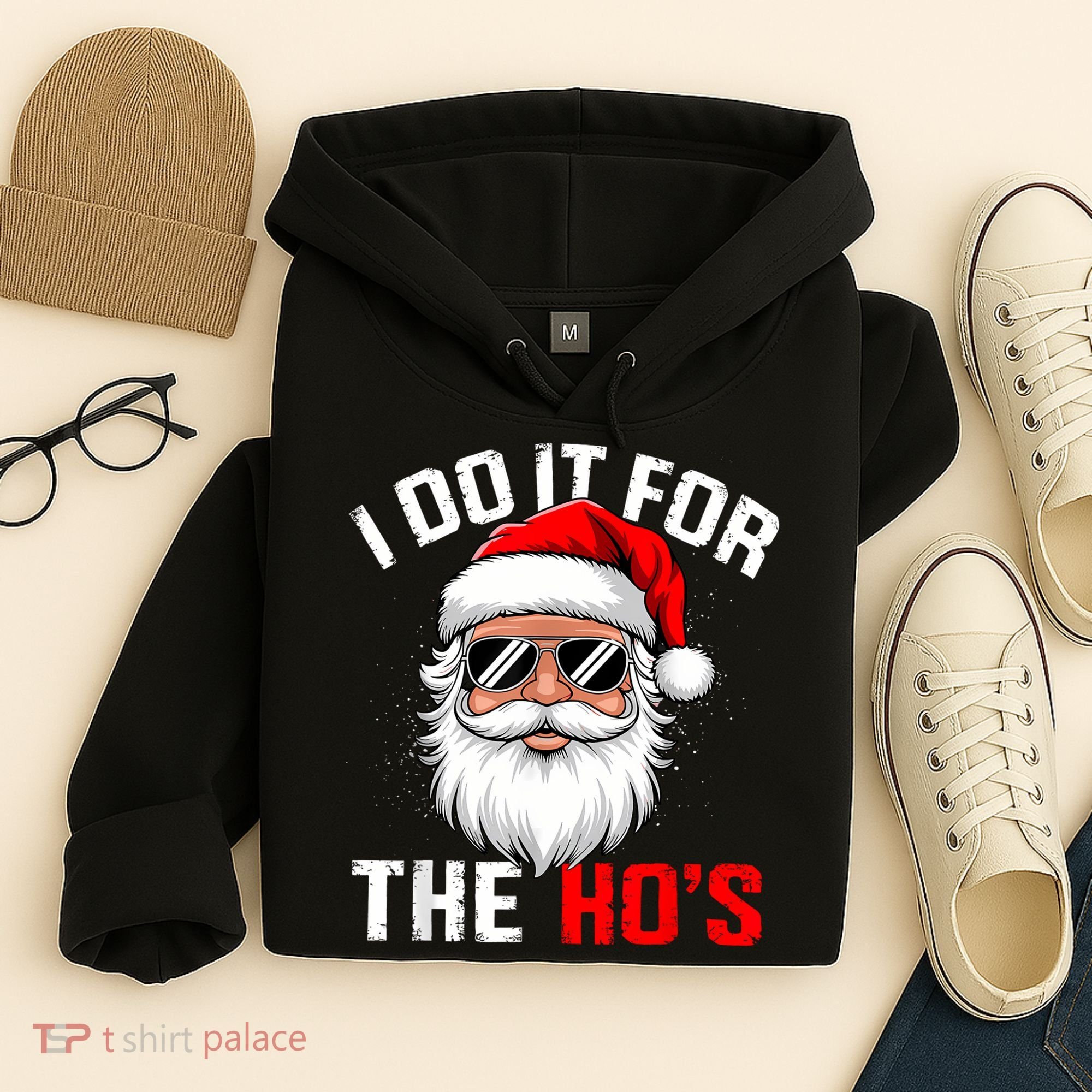 I Do It For The Hos Funny Inappropriate Christmas Santa Face Hoodie