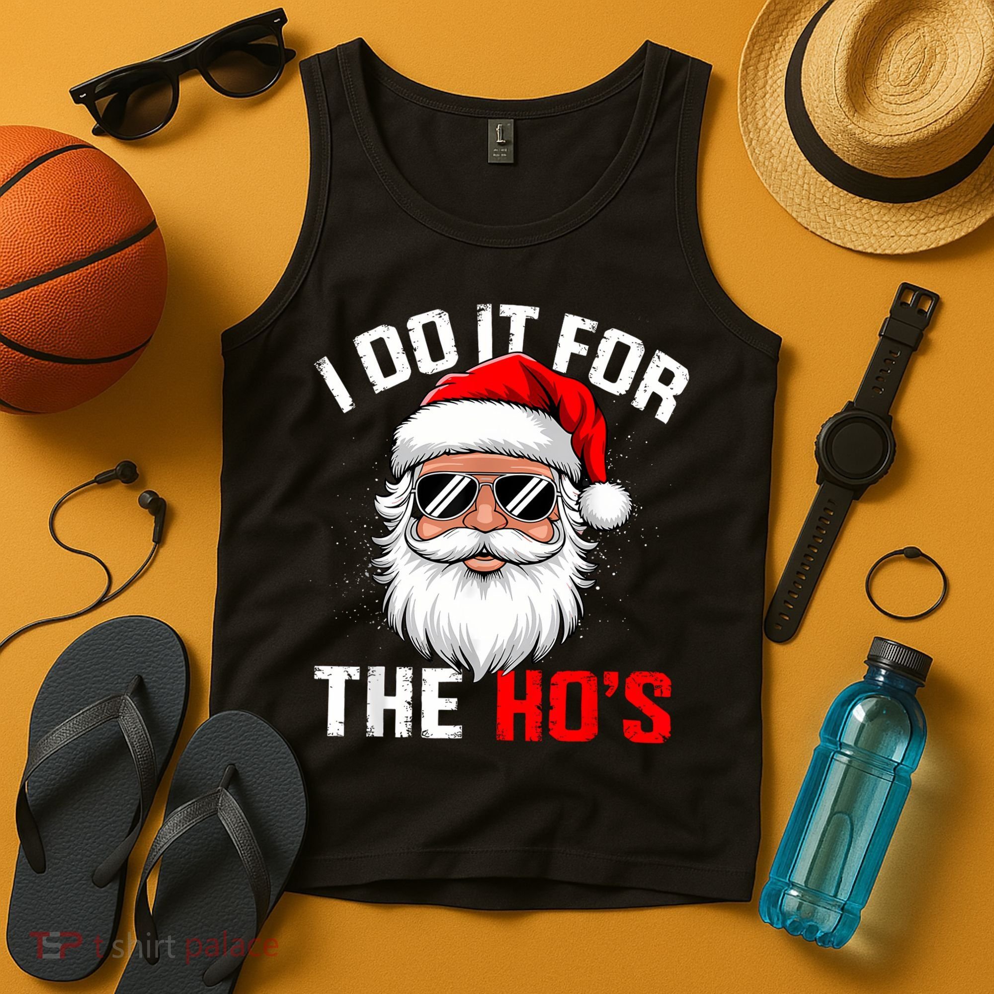 I Do It For The Hos Funny Inappropriate Christmas Santa Face Tank Top