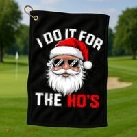 I Do It For The Hos Funny Inappropriate Christmas Santa Face Golf Towel thumb 1