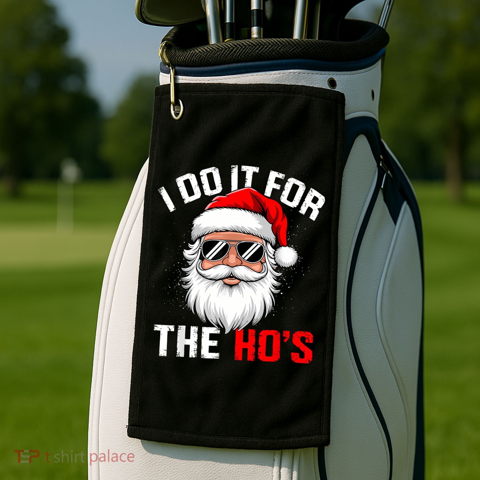 I Do It For The Hos Funny Inappropriate Christmas Santa Face Golf Towel