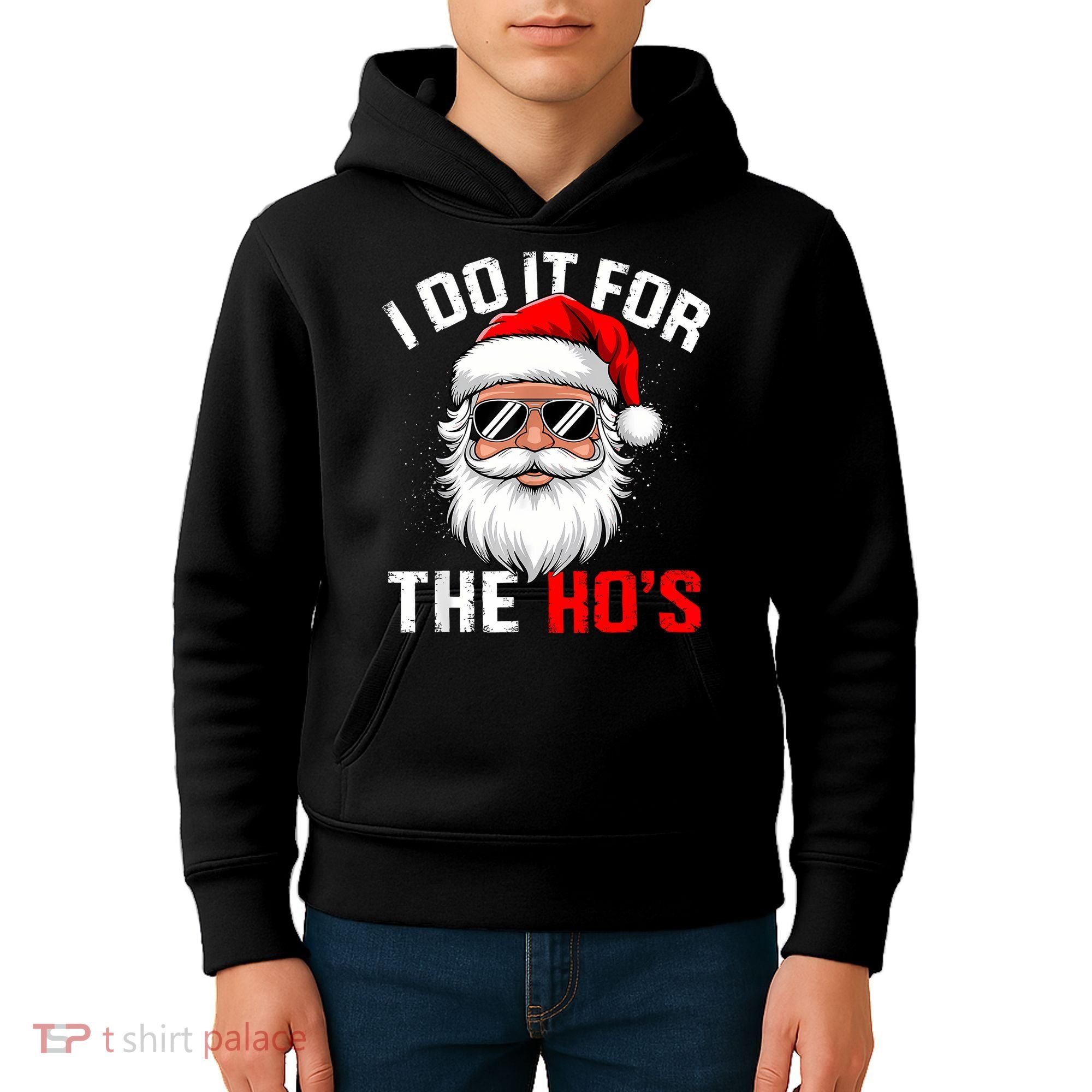 I Do It For The Hos Funny Inappropriate Christmas Santa Face Kids Hoodie
