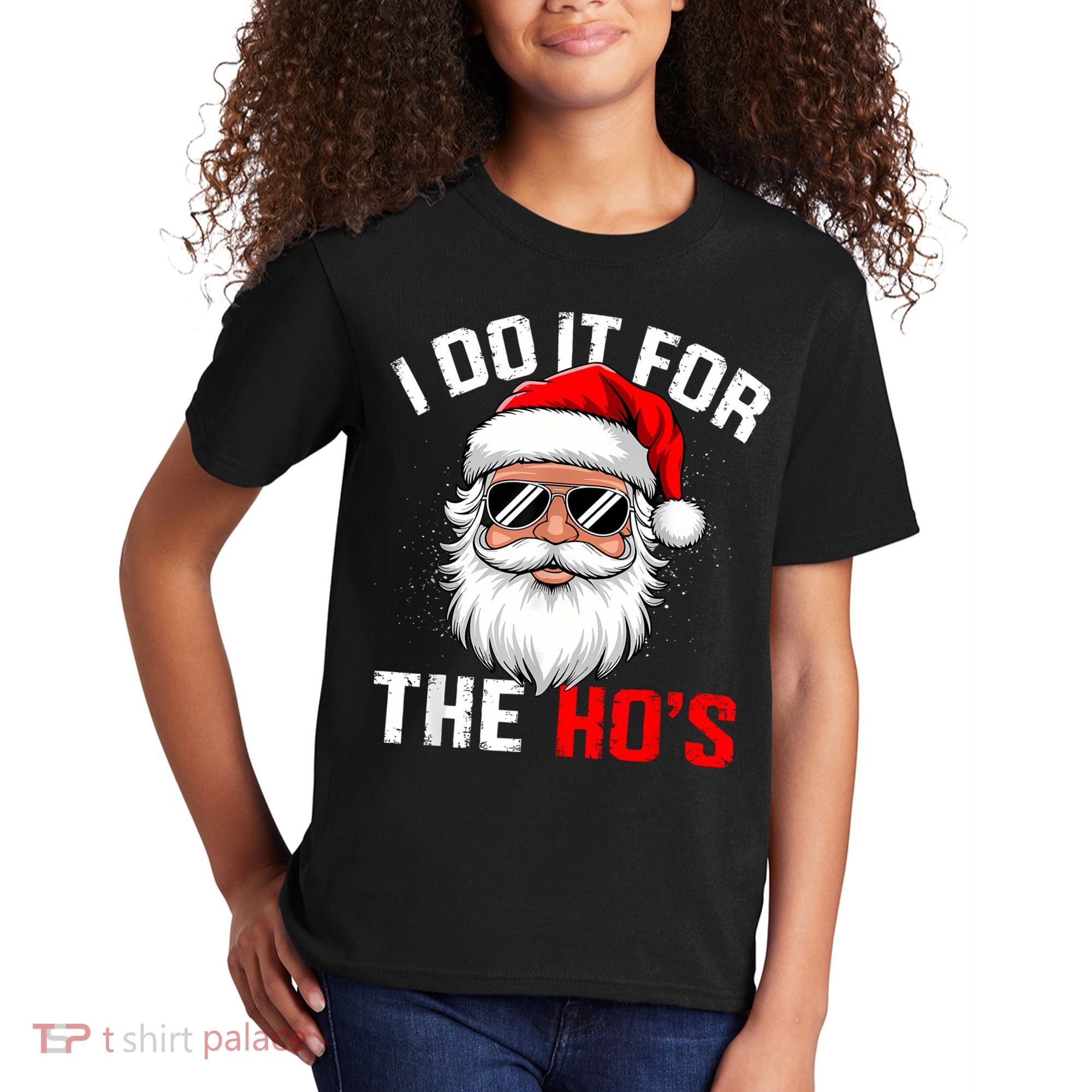 I Do It For The Hos Funny Inappropriate Christmas Santa Face Kids T-Shirt