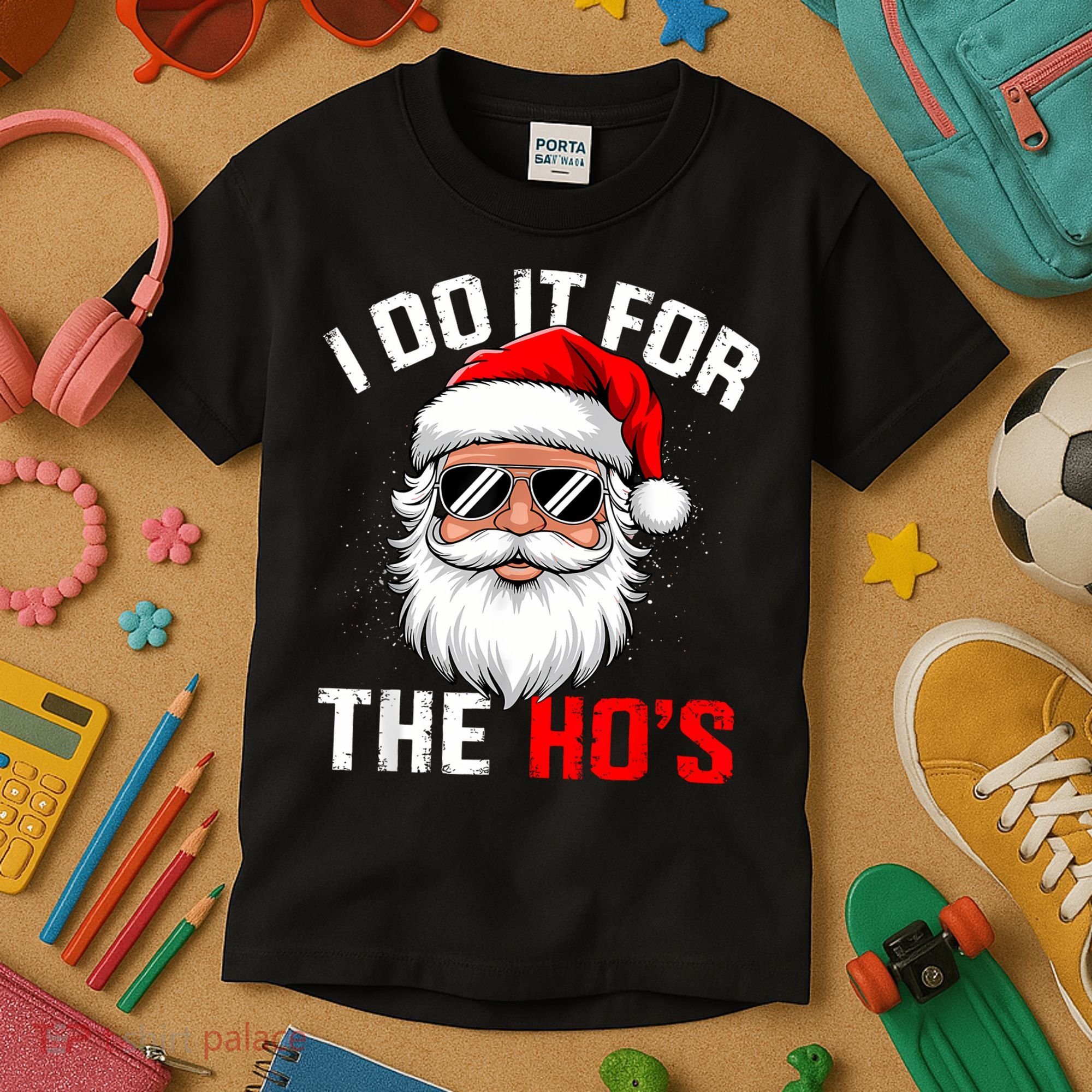I Do It For The Hos Funny Inappropriate Christmas Santa Face Kids T-Shirt