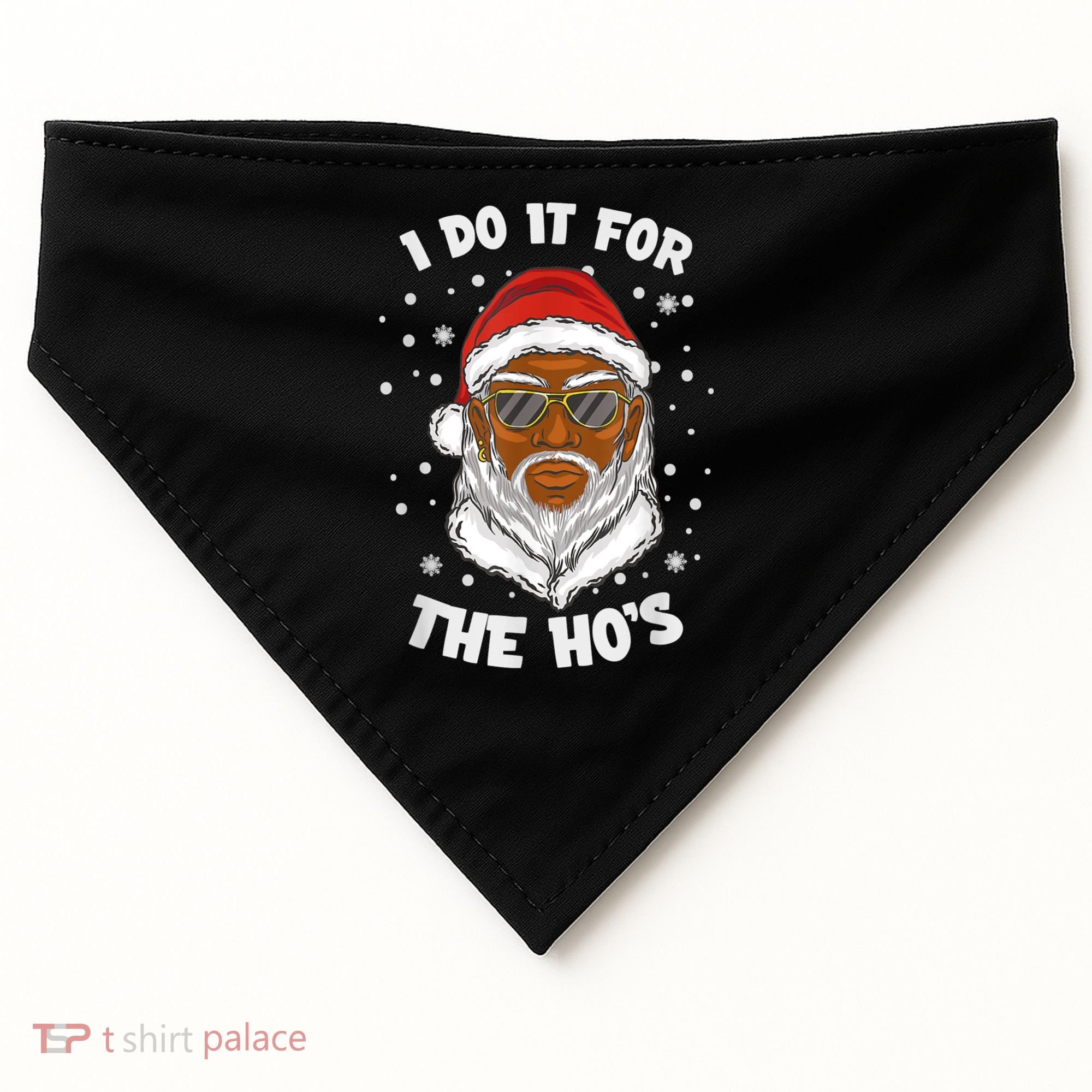 I Do It For The Hos Christmas African American Santa Black USA-Made Doggie Bandana