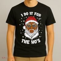 I Do It For The Hos Christmas African American Santa Black T-Shirt thumb 3