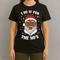 I Do It For The Hos Christmas African American Santa Black T-Shirt thumb 4