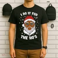 I Do It For The Hos Christmas African American Santa Black T-Shirt thumb 6