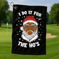 I Do It For The Hos Christmas African American Santa Black Golf Towel thumb 1