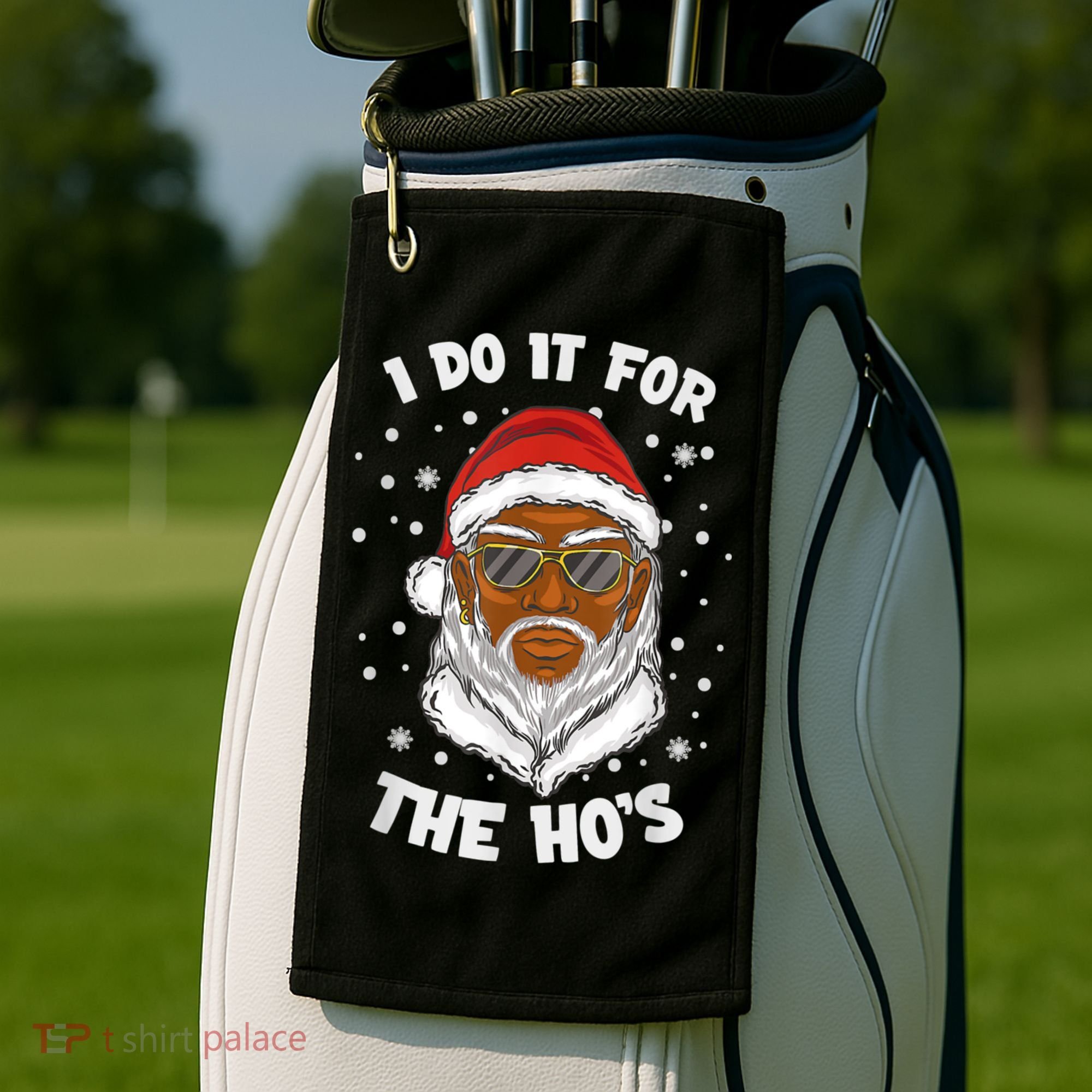 I Do It For The Hos Christmas African American Santa Black Golf Towel
