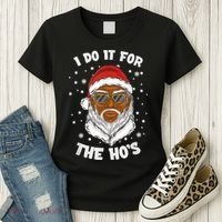 I Do It For The Hos Christmas African American Santa Black Women's T-Shirt thumb 3
