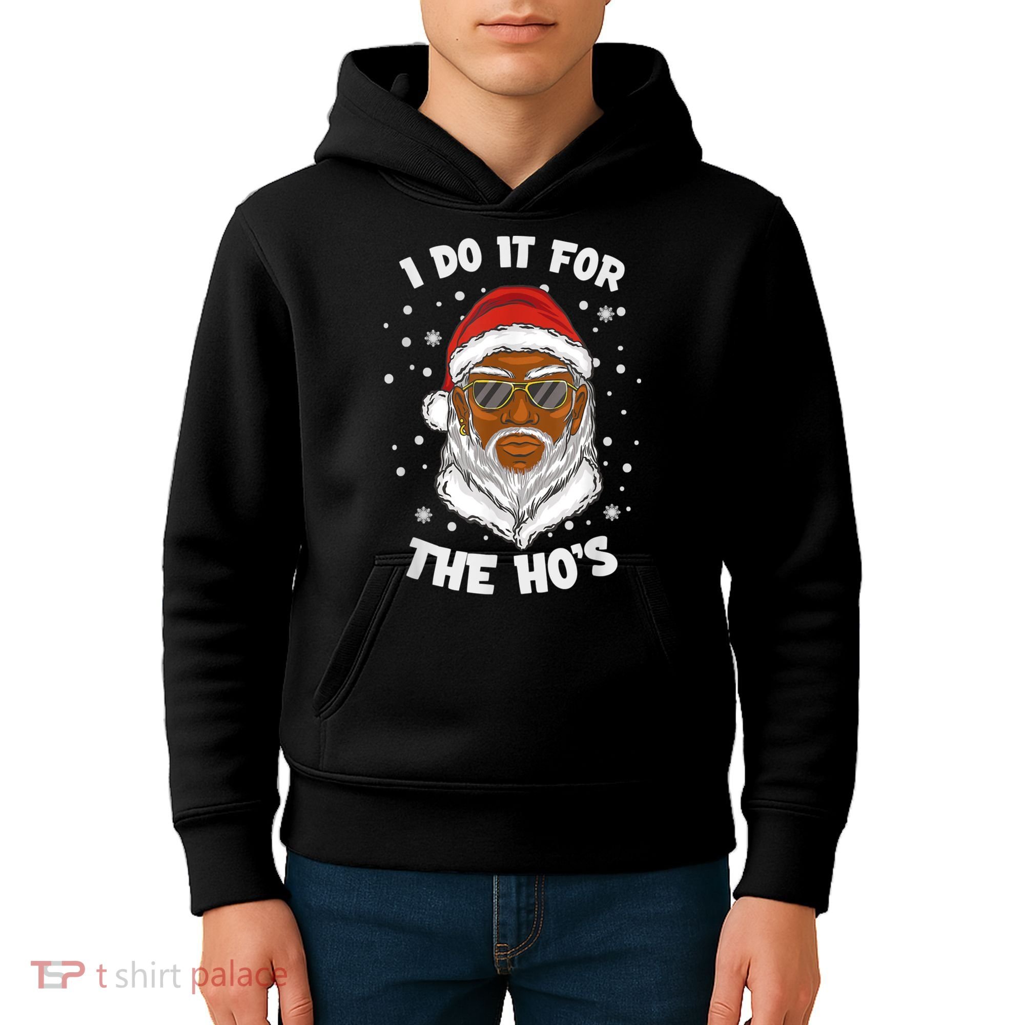 I Do It For The Hos Christmas African American Santa Black Kids Hoodie