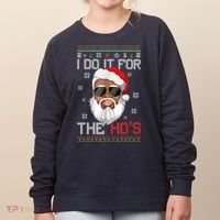 I Do It For The Hos Christmas African American Santa Black Women's Sweatshirt thumb 0
