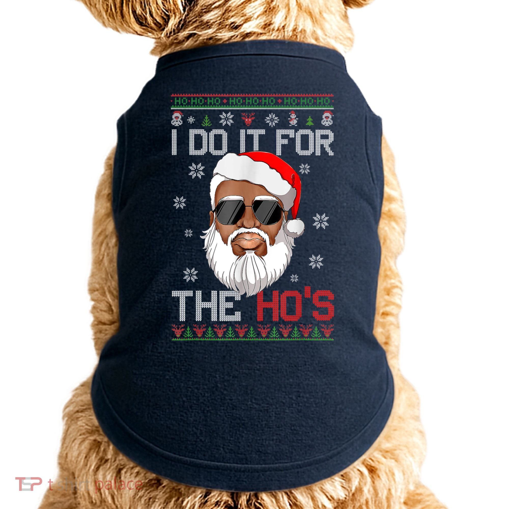 I Do It For The Hos Christmas African American Santa Black Doggie Tank