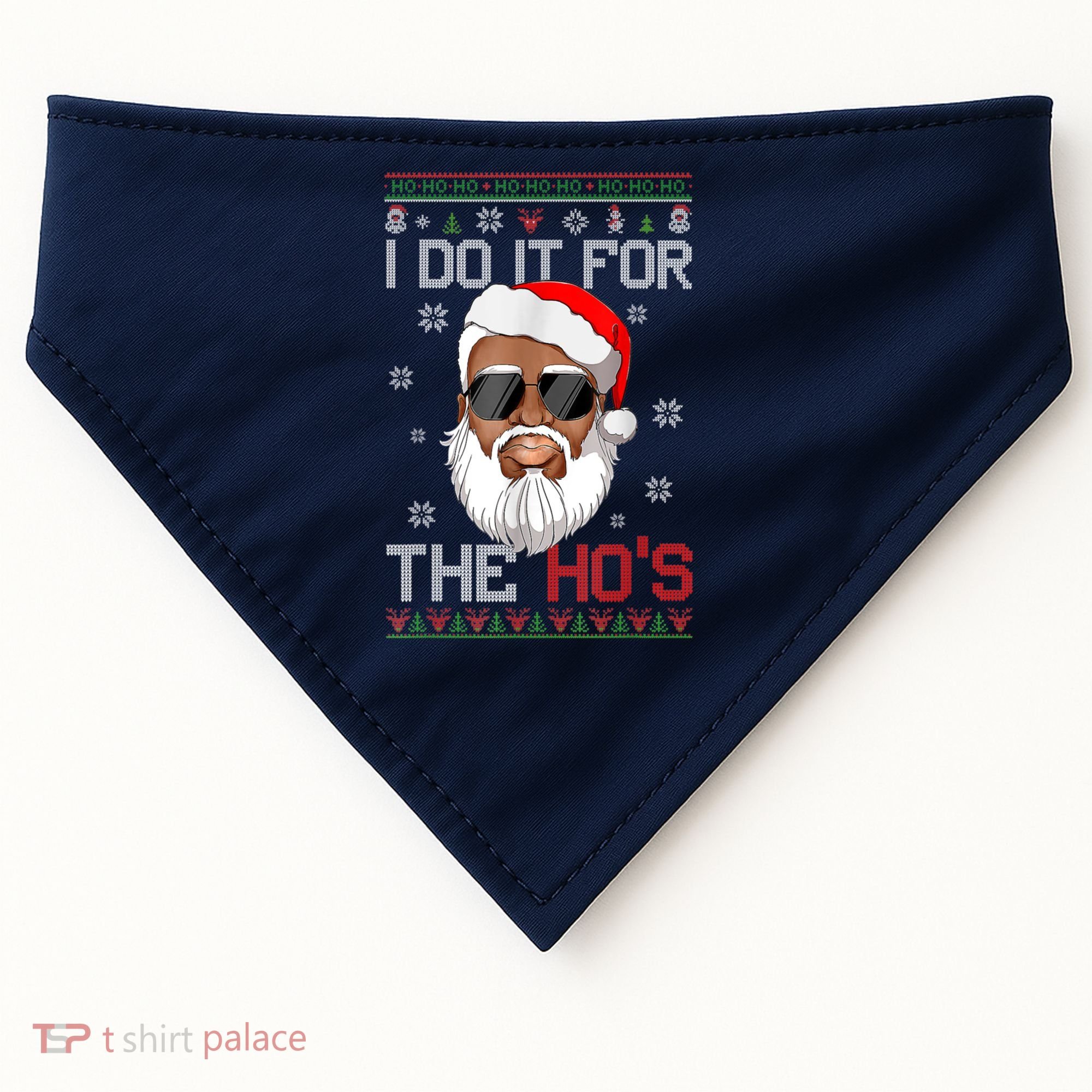 I Do It For The Hos Christmas African American Santa Black USA-Made Doggie Bandana