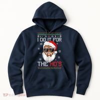 I Do It For The Hos Christmas African American Santa Black Hoodie thumb 0
