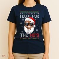 I Do It For The Hos Christmas African American Santa Black T-Shirt thumb 4
