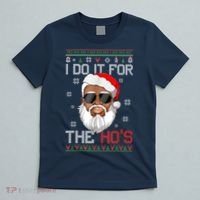 I Do It For The Hos Christmas African American Santa Black T-Shirt thumb 5