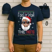 I Do It For The Hos Christmas African American Santa Black T-Shirt thumb 6