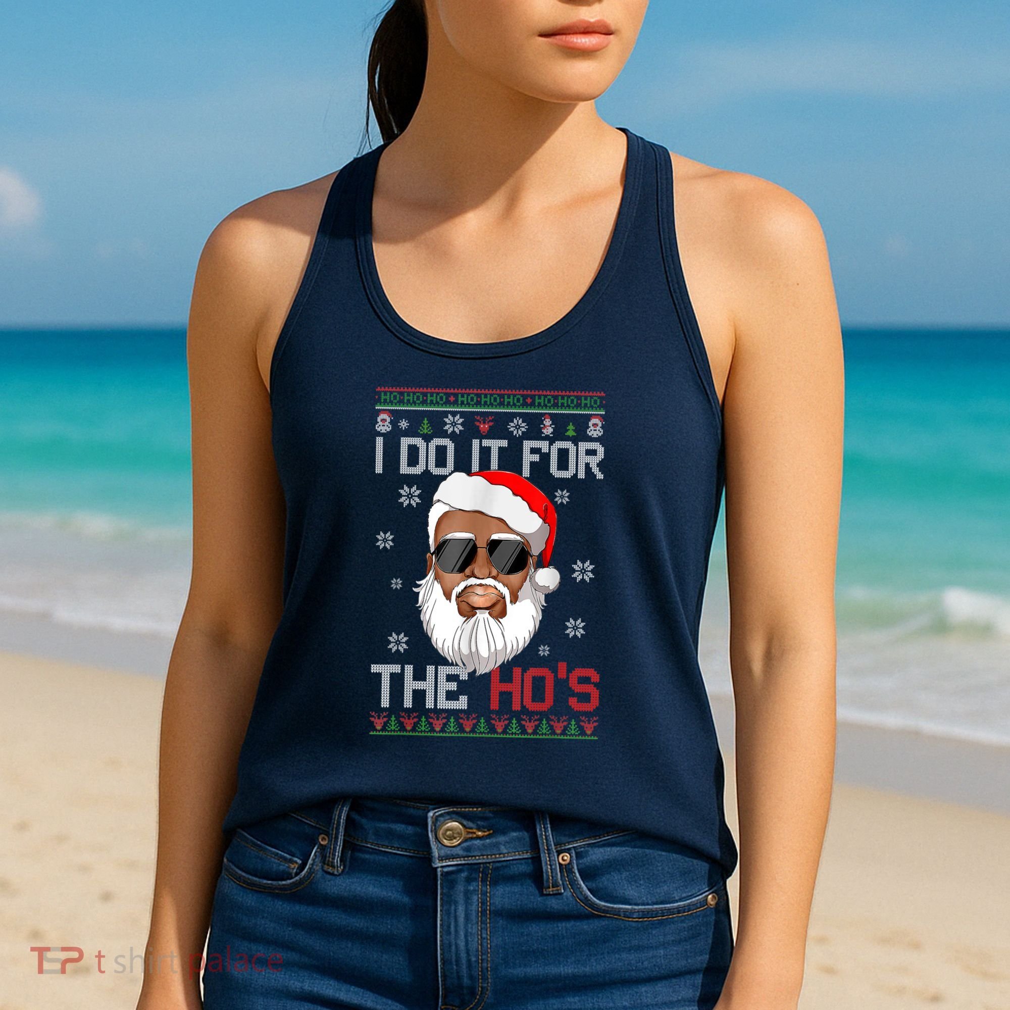 I Do It For The Hos Christmas African American Santa Black Women's Tank Top