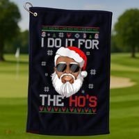 I Do It For The Hos Christmas African American Santa Black Golf Towel thumb 1