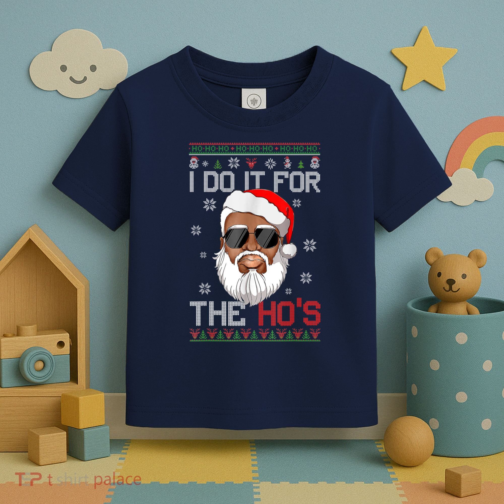I Do It For The Hos Christmas African American Santa Black Toddler T-Shirt