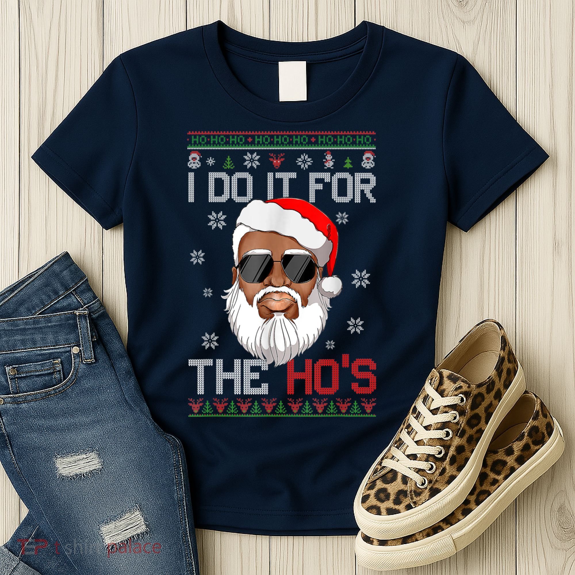 I Do It For The Hos Christmas African American Santa Black Women's T-Shirt