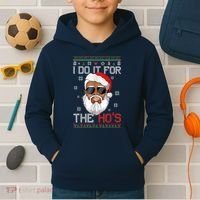 I Do It For The Hos Christmas African American Santa Black Kids Hoodie thumb 2