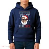 I Do It For The Hos Christmas African American Santa Black Kids Hoodie thumb 4