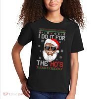 I Do It For The Hos Christmas African American Santa Black Kids T-Shirt thumb 2