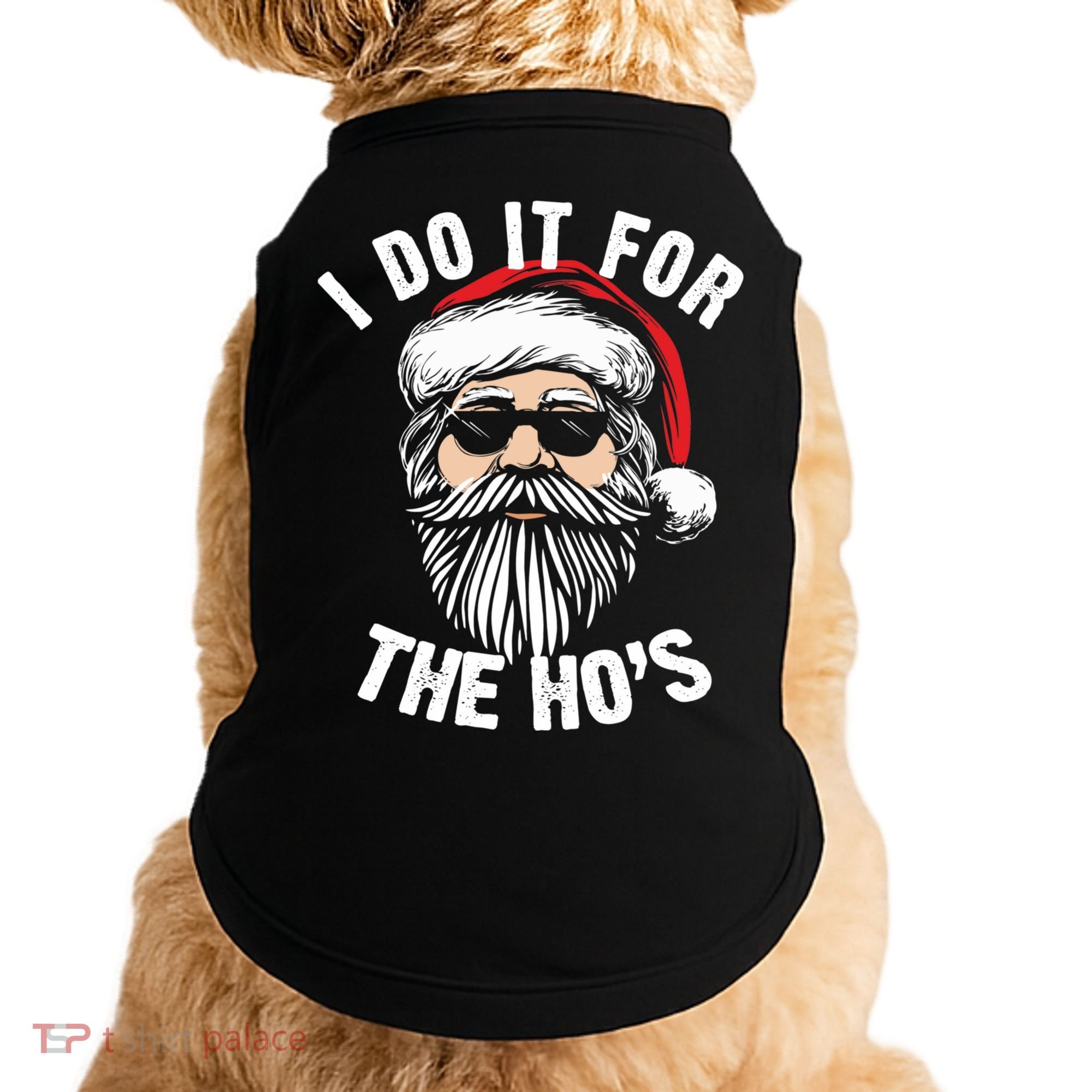 I Do It For The Hos Christmas African American Santa Black Doggie Tank