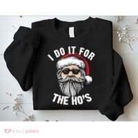 I Do It For The Hos Christmas African American Santa Black Sweatshirt thumb 2