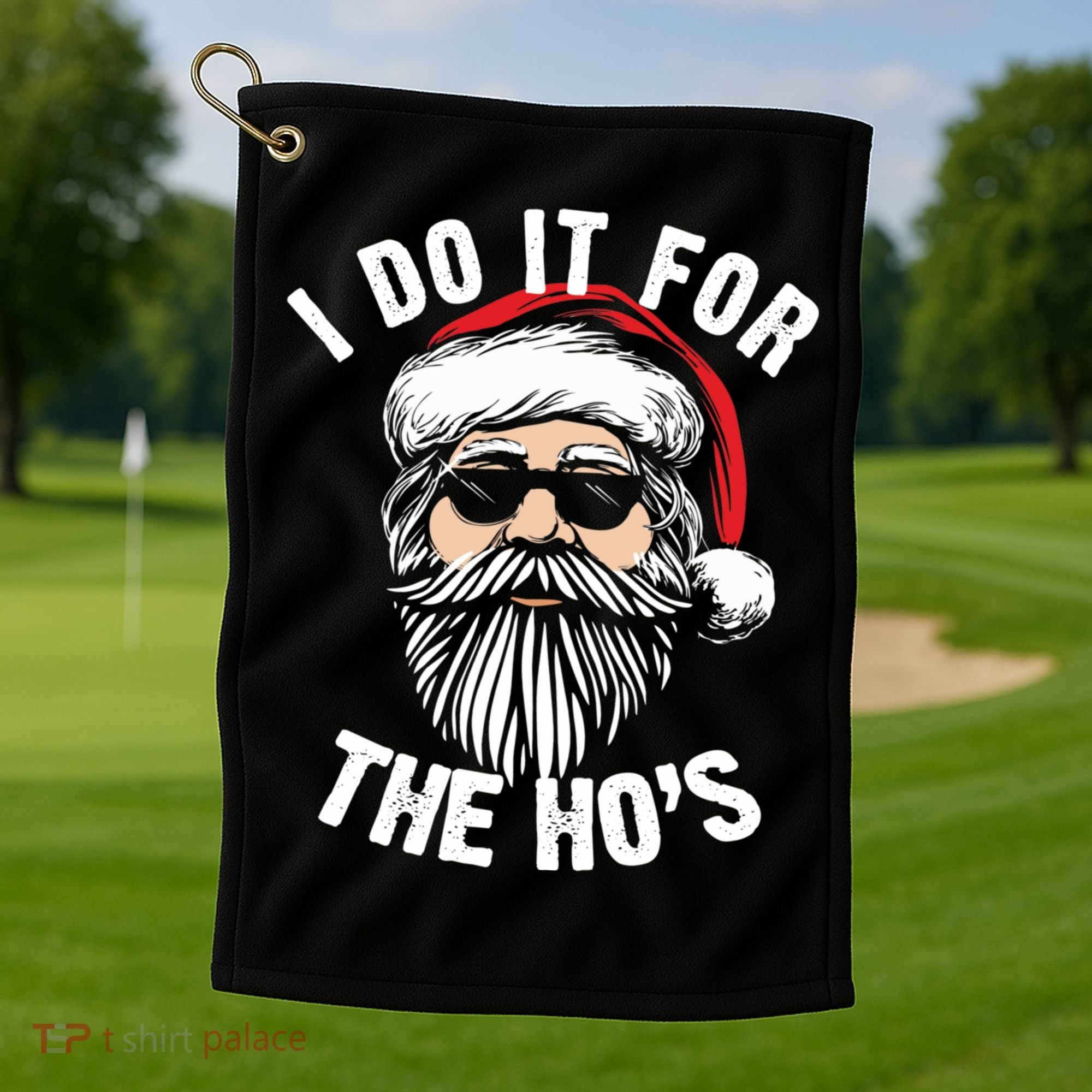 I Do It For The Hos Christmas African American Santa Black Golf Towel