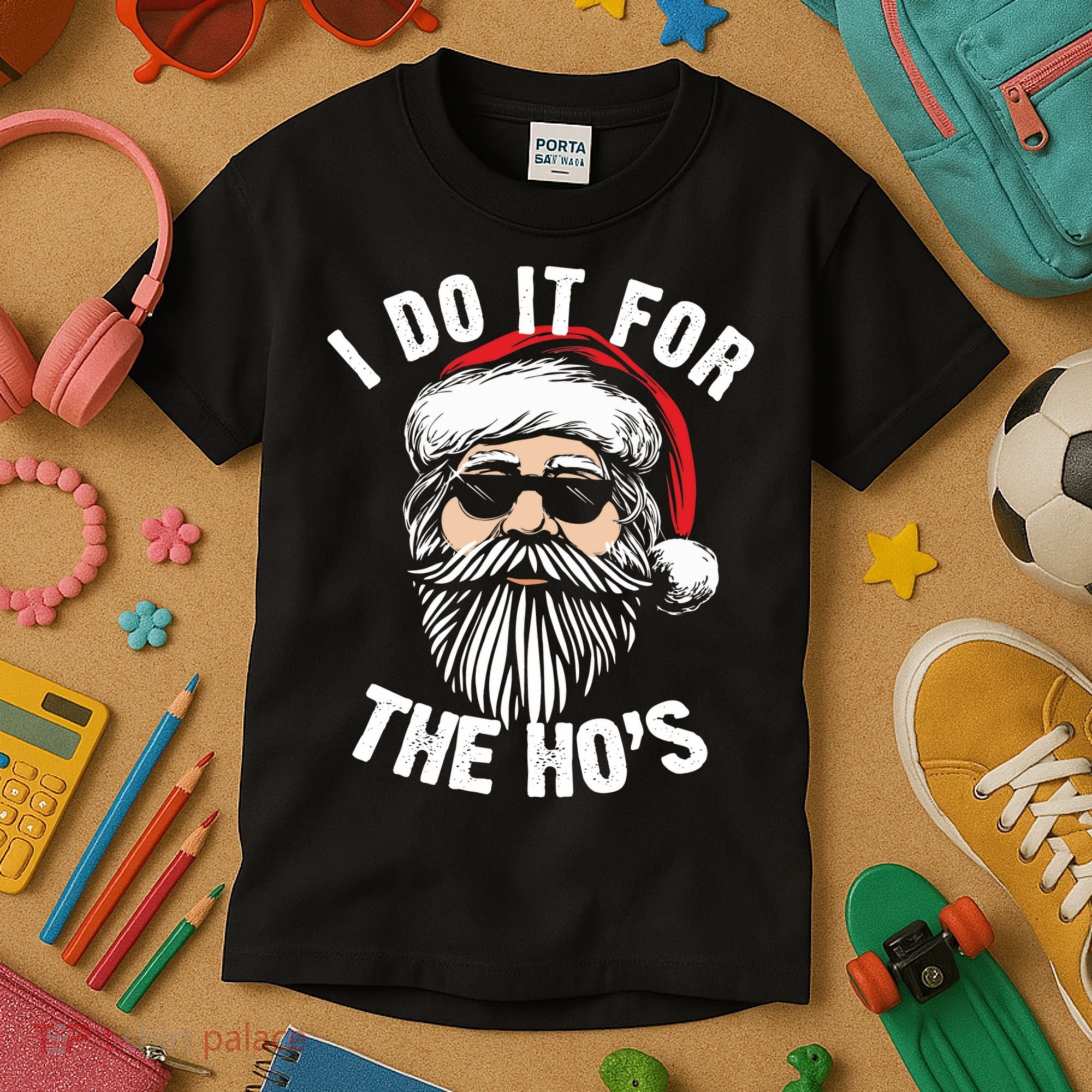 I Do It For The Hos Christmas African American Santa Black Kids T-Shirt
