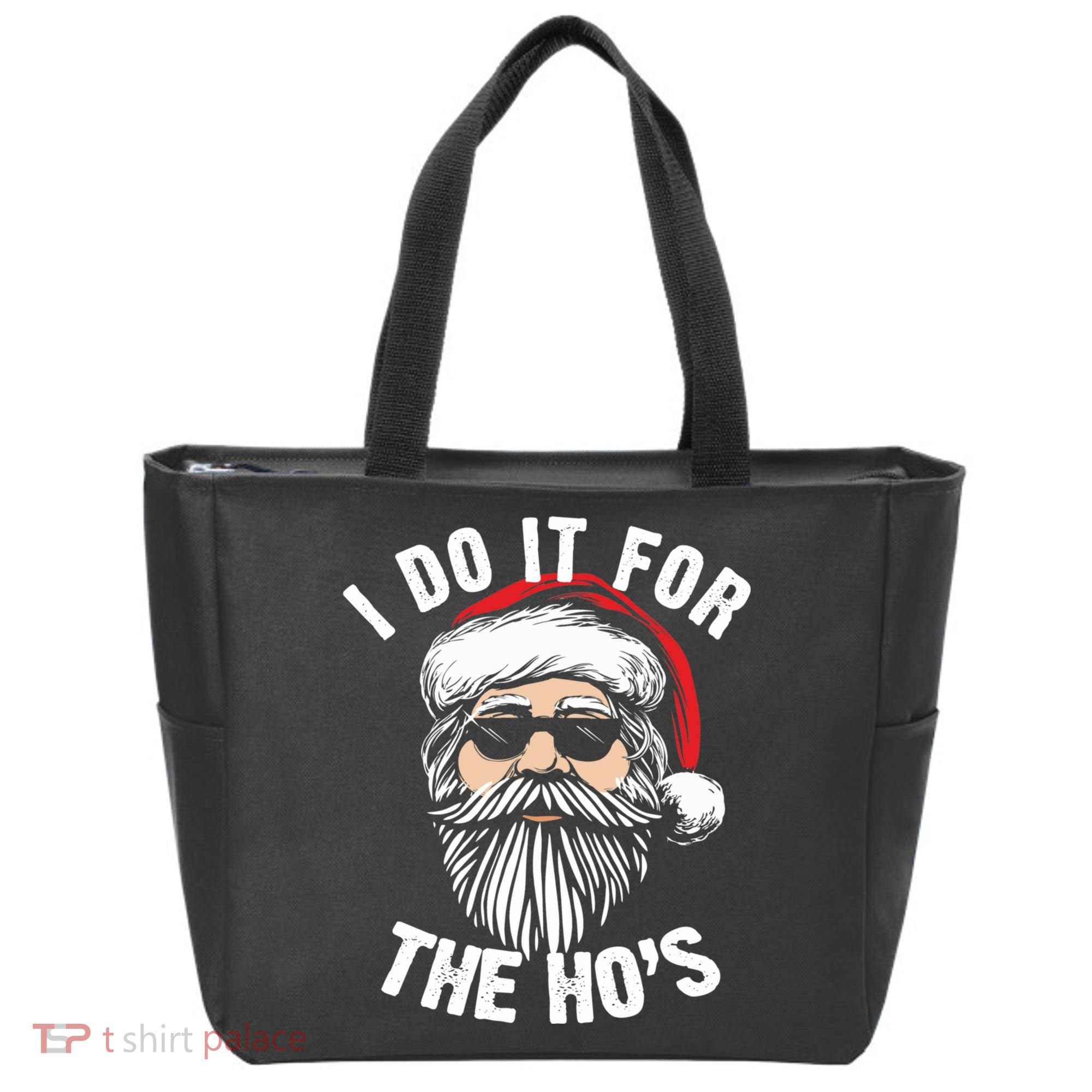 I Do It For The Hos Christmas African American Santa Black Tote Bag