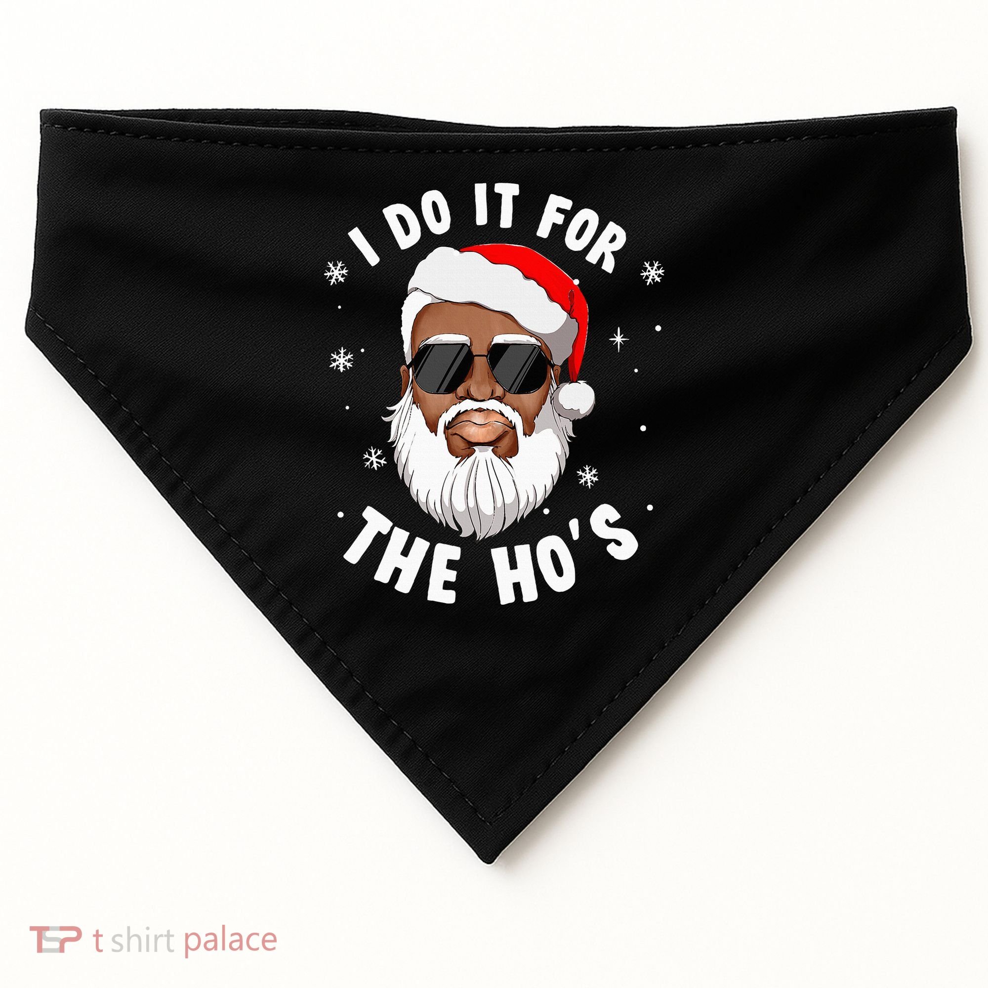 I Do It For The Hos Christmas African American Santa Black USA-Made Doggie Bandana