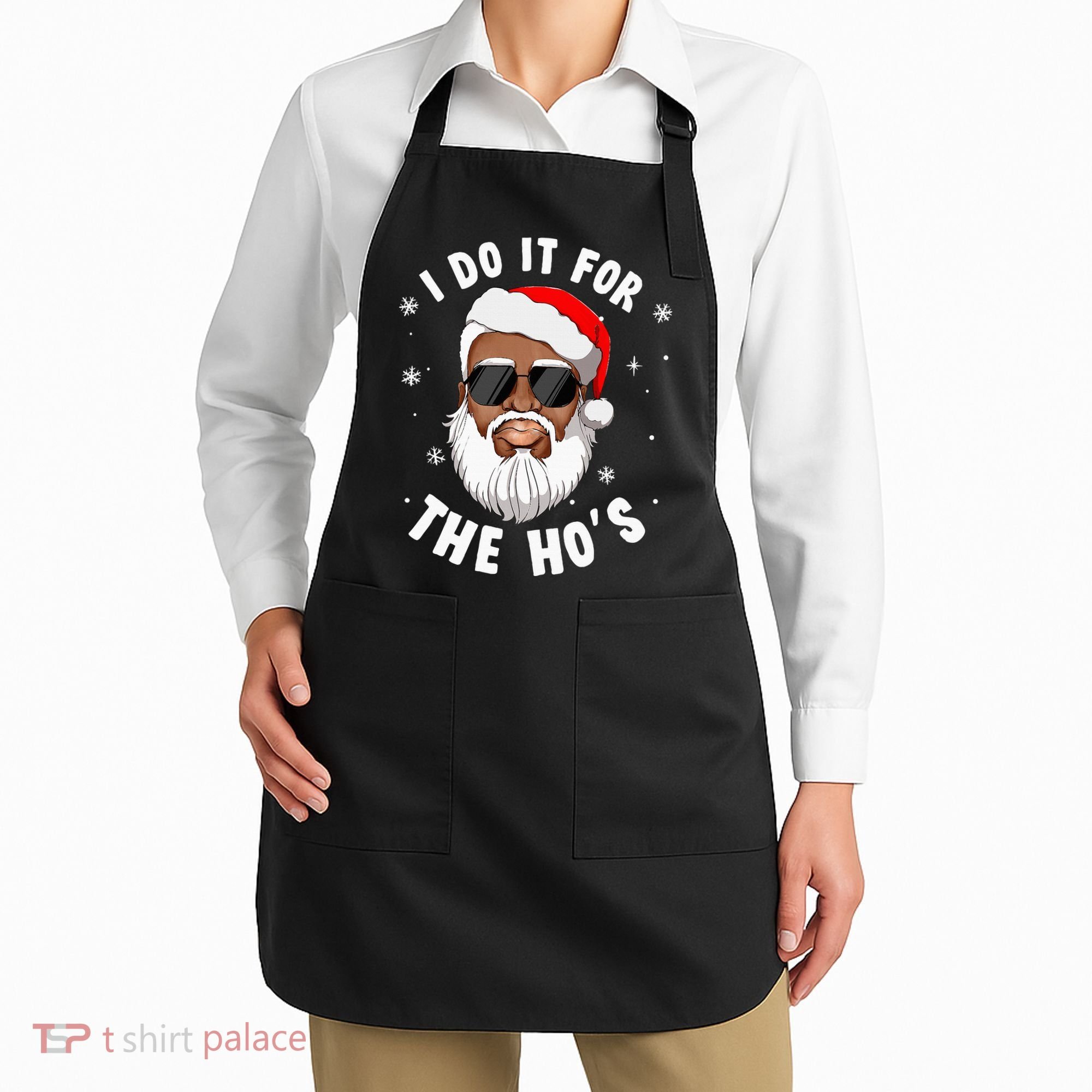 I Do It For The Hos Christmas African American Santa Black Apron