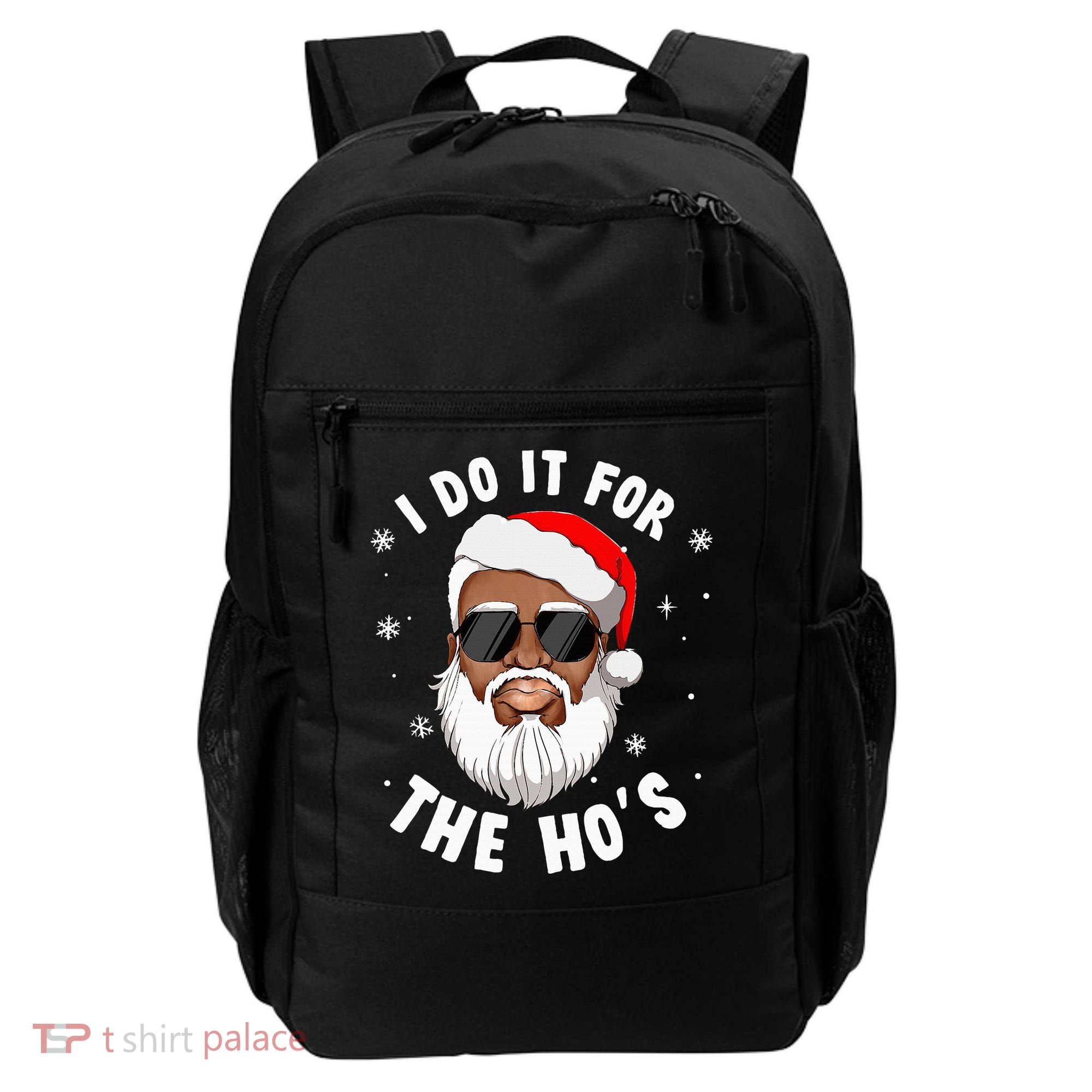 I Do It For The Hos Christmas African American Santa Black Backpack