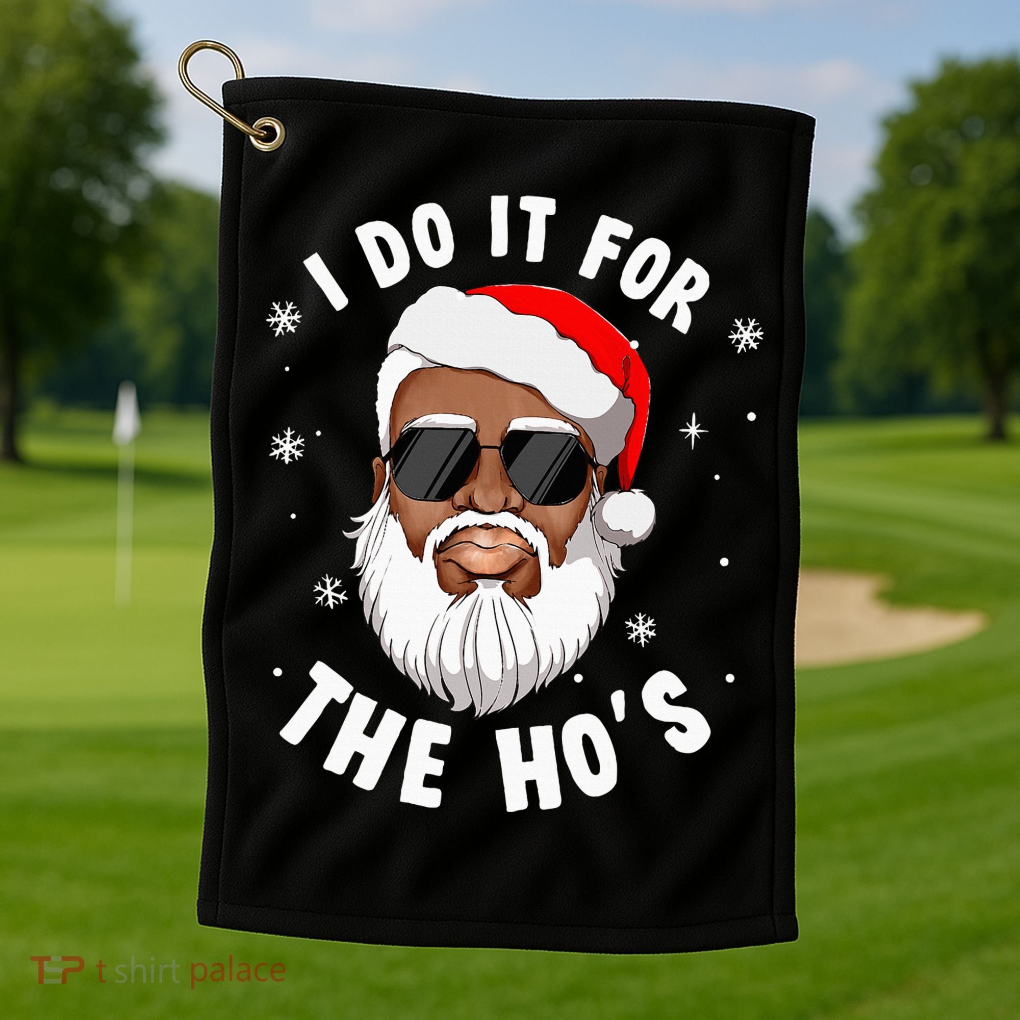 I Do It For The Hos Christmas African American Santa Black Golf Towel