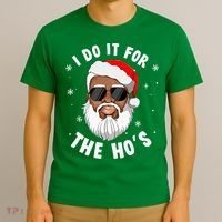 I Do It For The Hos Christmas African American Santa Black T-Shirt thumb 3