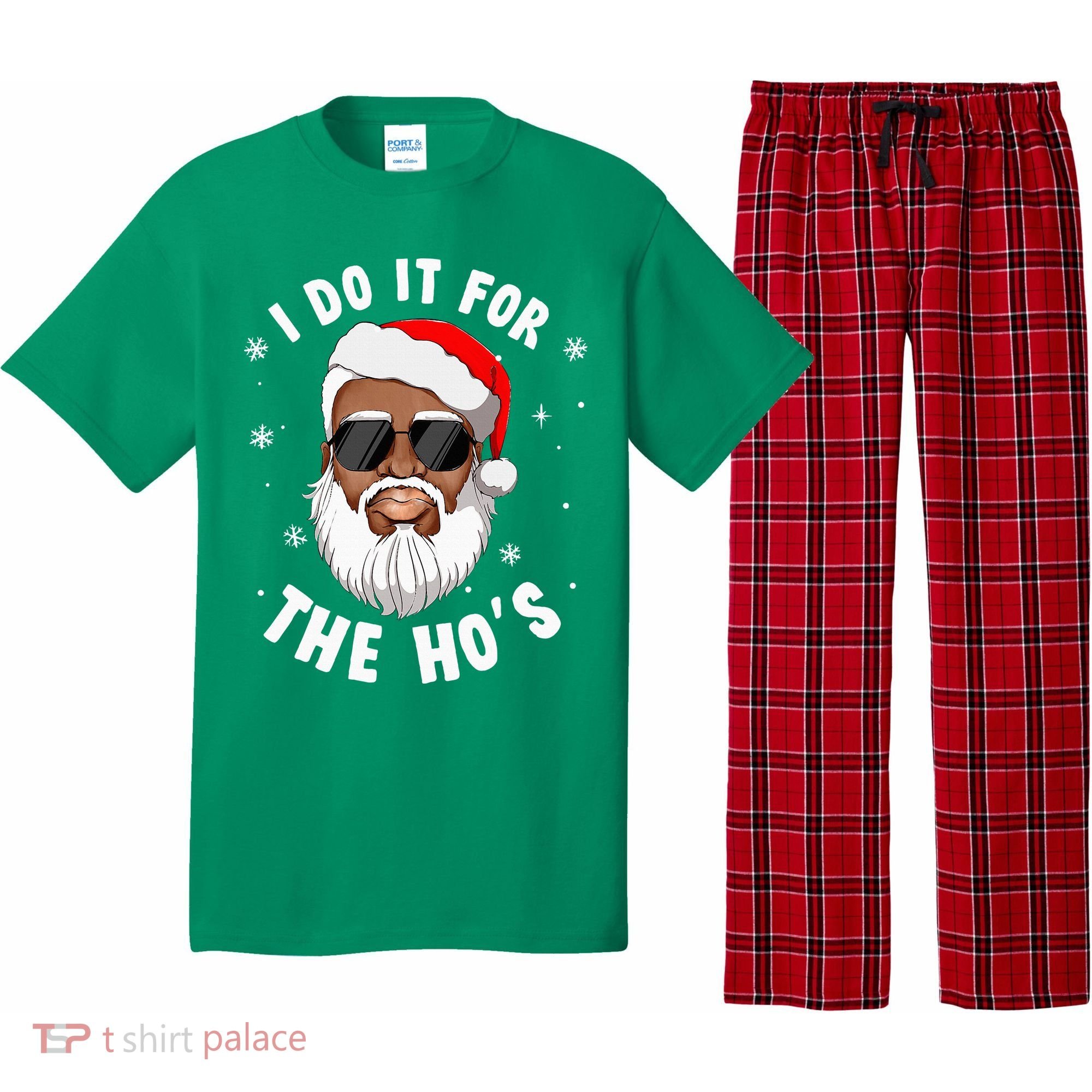 I Do It For The Hos Christmas African American Santa Black Pajama Set