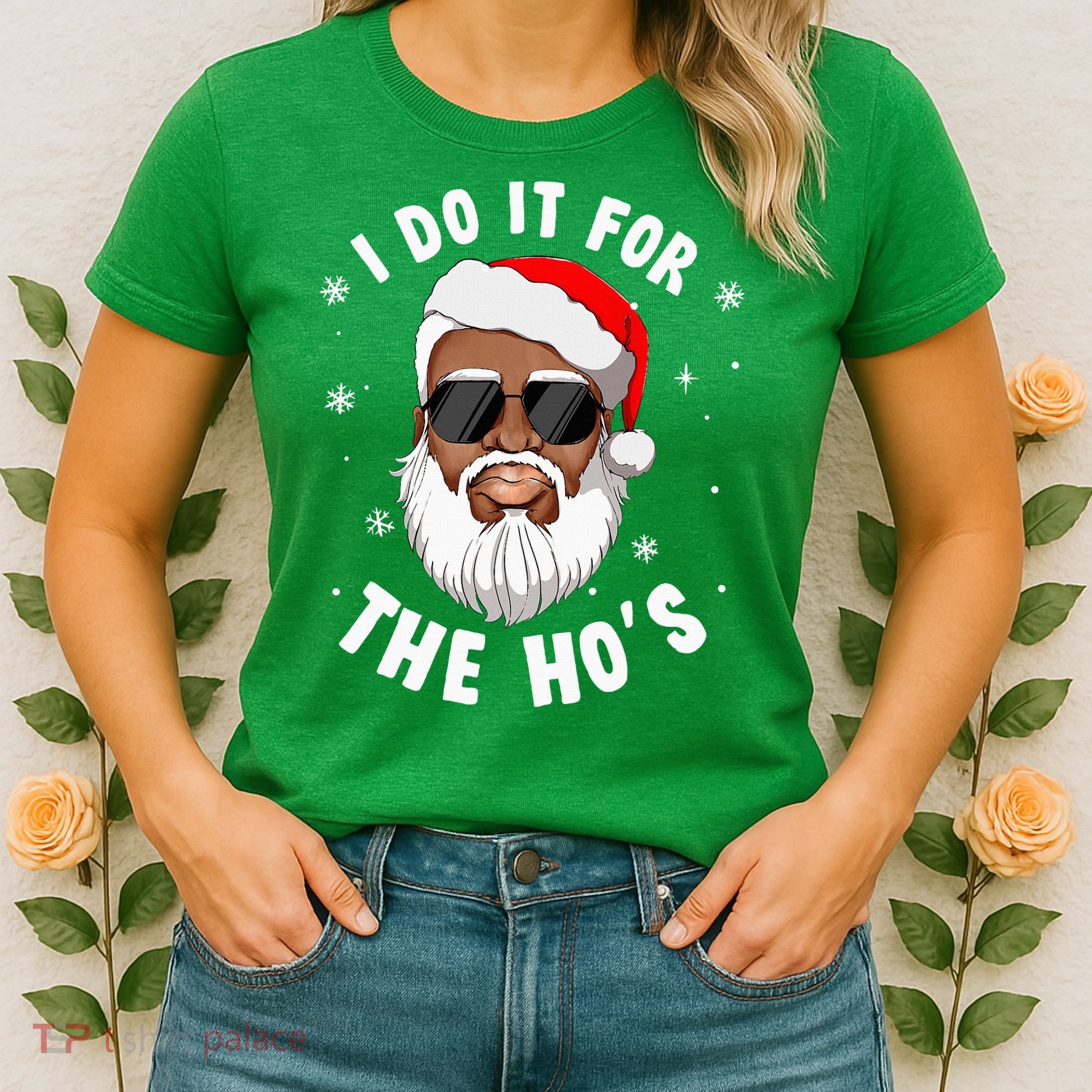 I Do It For The Hos Christmas African American Santa Black Women's T-Shirt