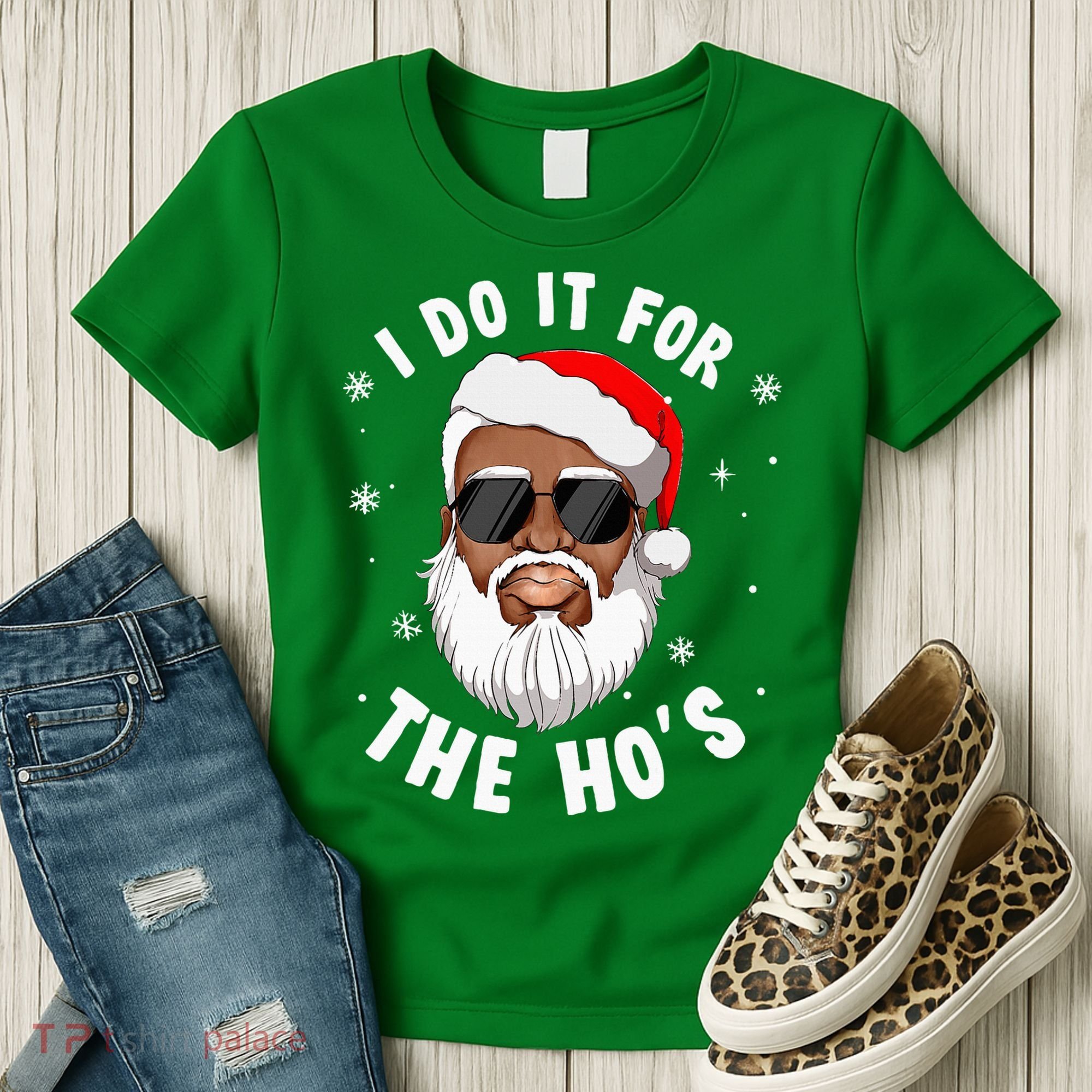I Do It For The Hos Christmas African American Santa Black Women's T-Shirt