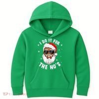 I Do It For The Hos Christmas African American Santa Black Kids Hoodie thumb 0
