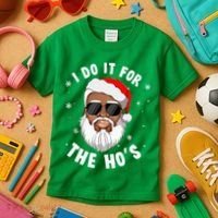 I Do It For The Hos Christmas African American Santa Black Kids T-Shirt thumb 3