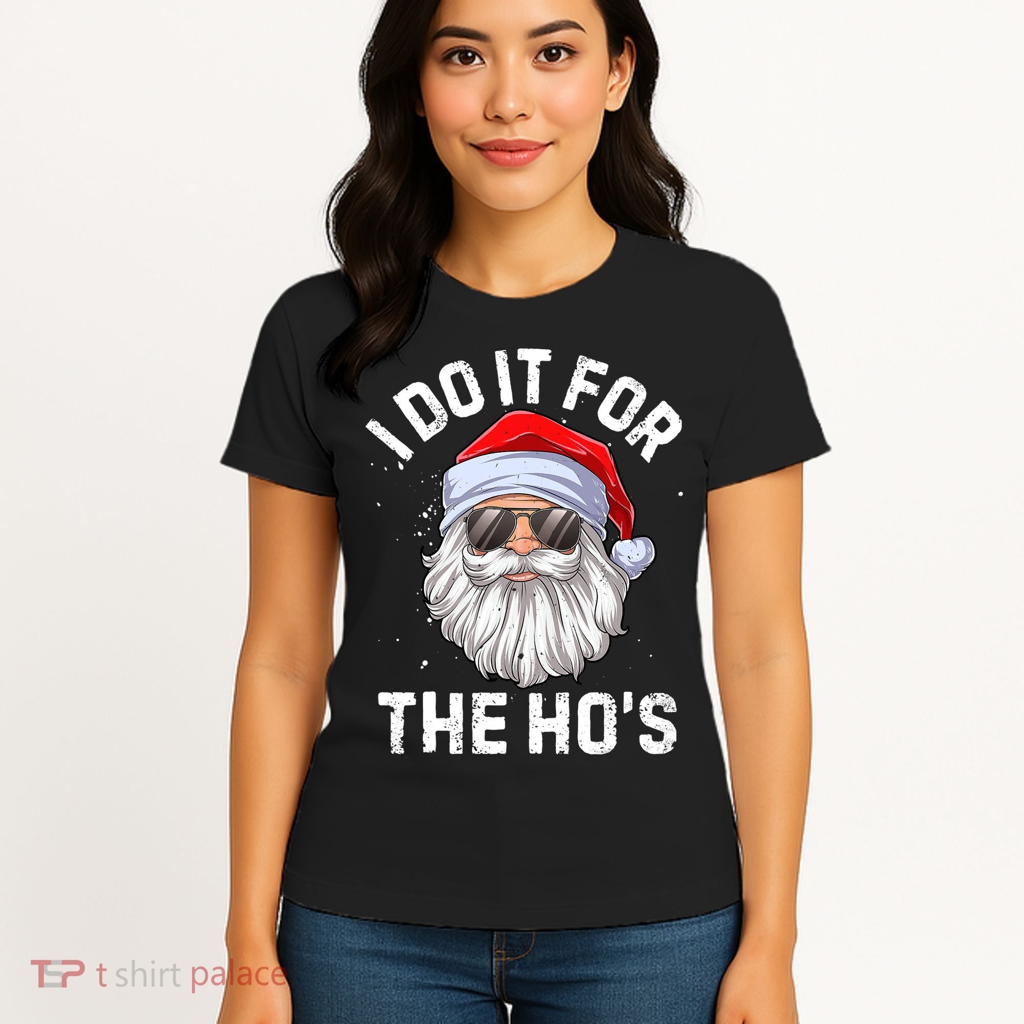 I Do It For The Ho's Funny Inappropriate Christmas Santa Women's T-Shirt